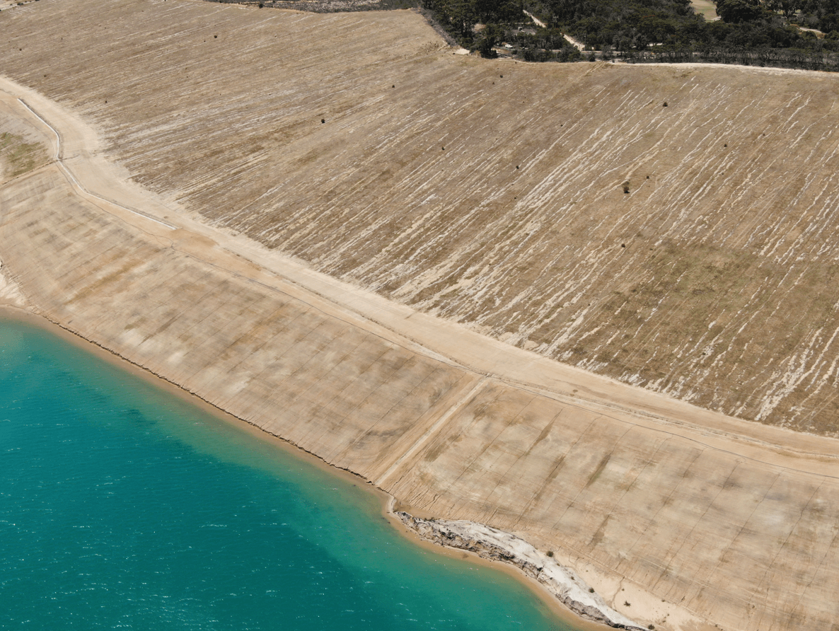 Aerial image of a turquoise blue waterline